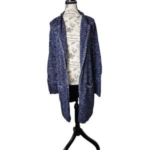 J Jill Womens M Petite Blue Marled Knit Cardigan Sweater Front Pockets Cozy